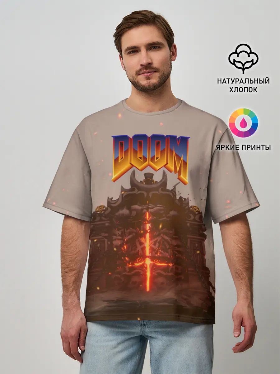 Мужская футболка оверсайз / DOOM | ДУМ