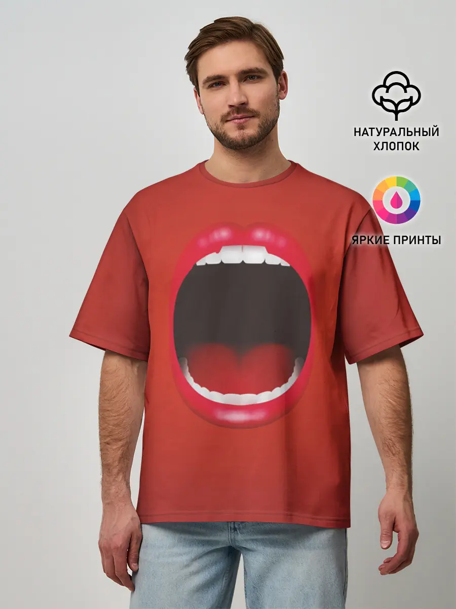 Мужская футболка оверсайз / Губы с языком