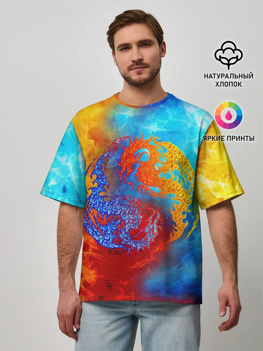 Мужская футболка оверсайз / Битва огней x Драконы