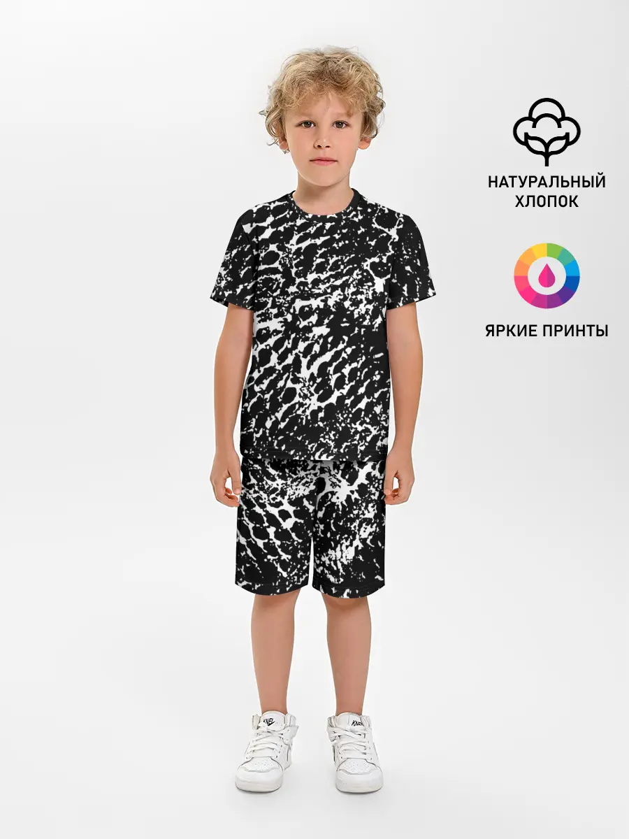 Детская пижама с шортами / Хаос белого на черном