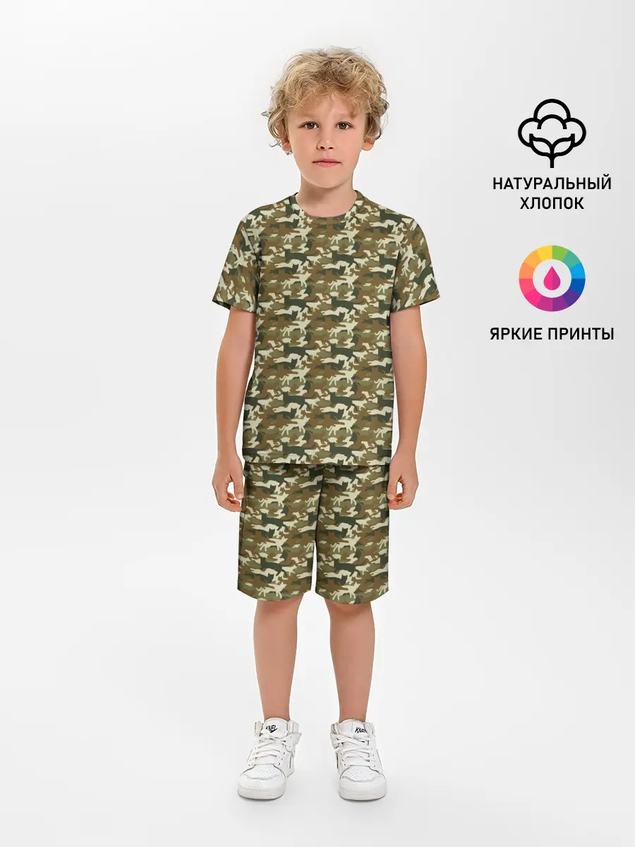 Детская пижама с шортами / Камуфляж Коты