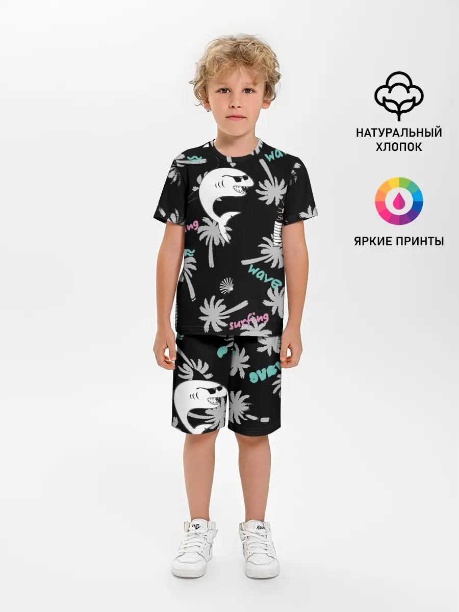 Детская пижама с шортами / Акула и серфинг