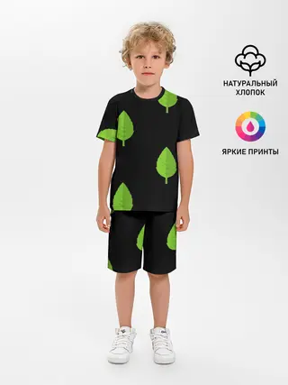 Детская пижама с шортами / Птица и листочек