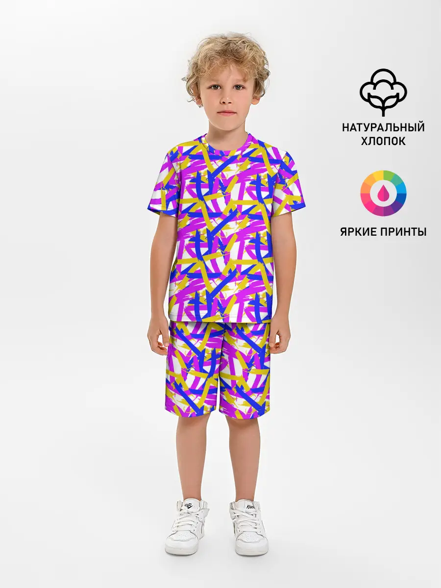 Детская пижама с шортами / абстракция из ярких полос