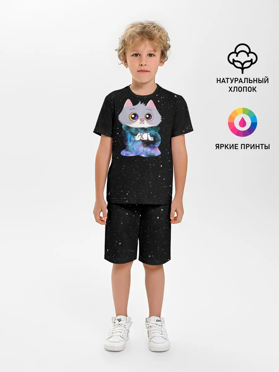 Детская пижама с шортами / Котёнок в пледе