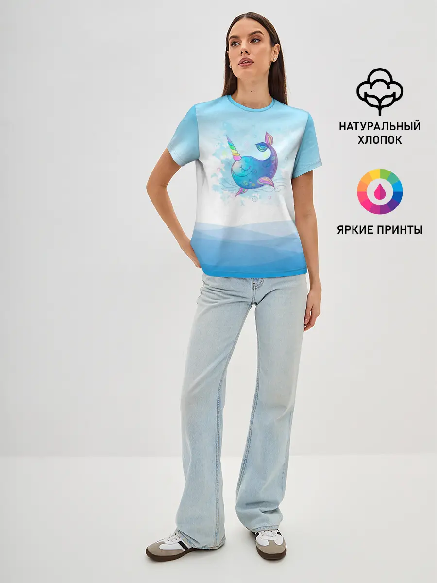 Женская базовая футболка / Дельфин единорог