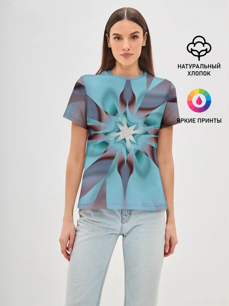 Женская базовая футболка / Абстрактный цветок. Голубой.