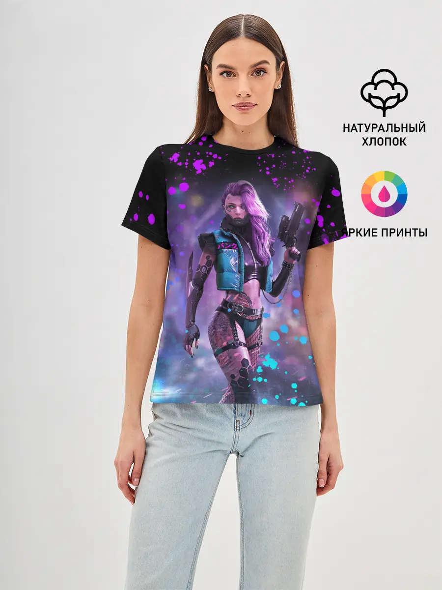 Женская базовая футболка / CYBERPUNK 2077 NEON | КИБЕРПАНК НЕОН