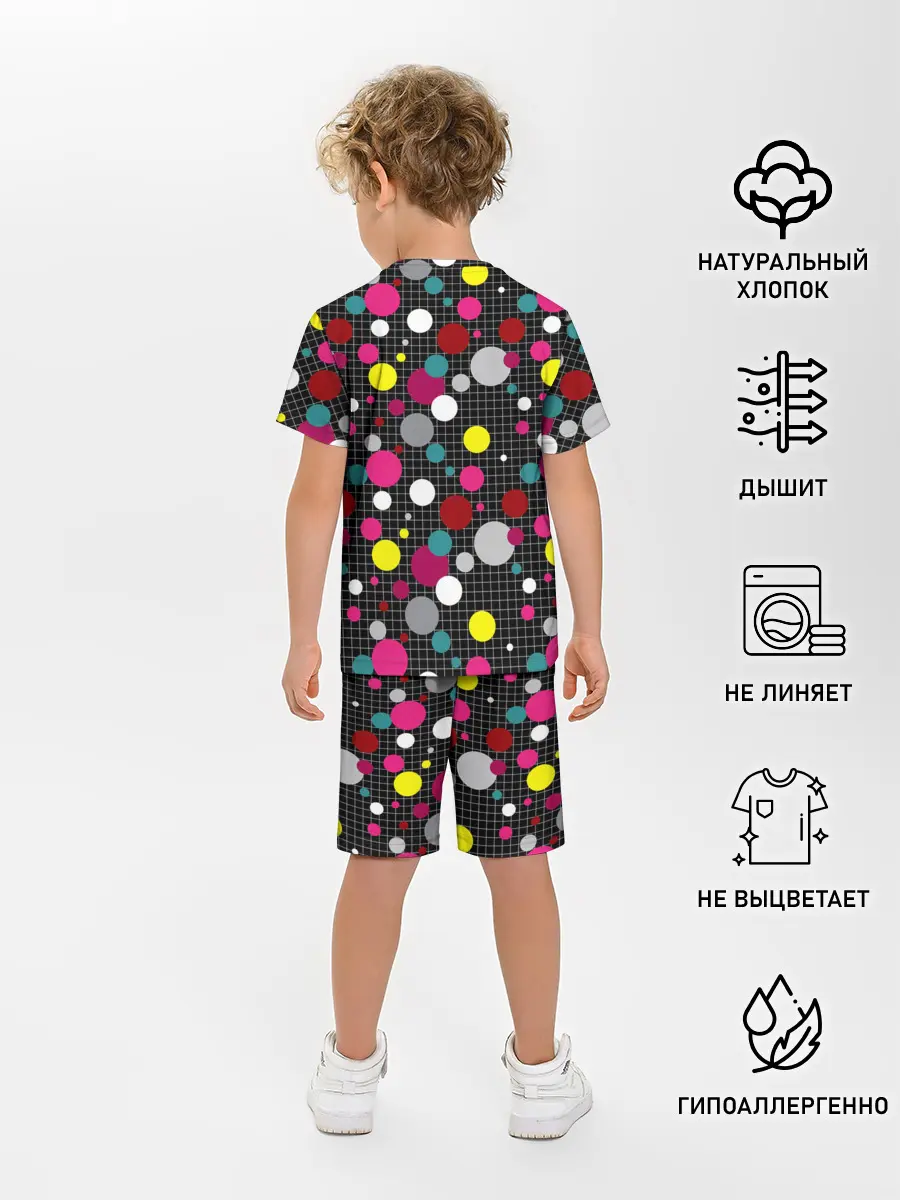 Детская пижама с шортами / Разноцветный горох на черном