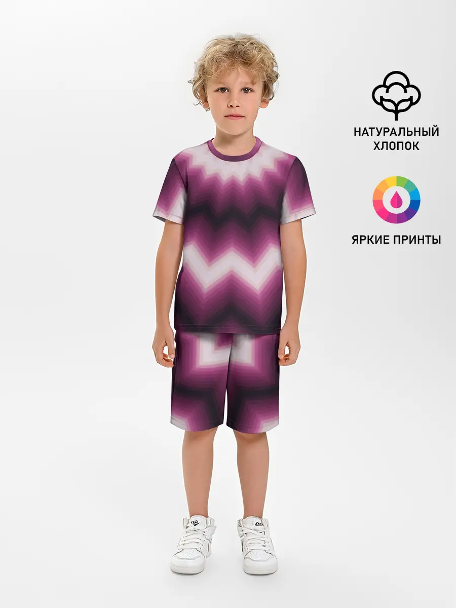 Детская пижама с шортами / Черно-пурпурный калейдоскоп