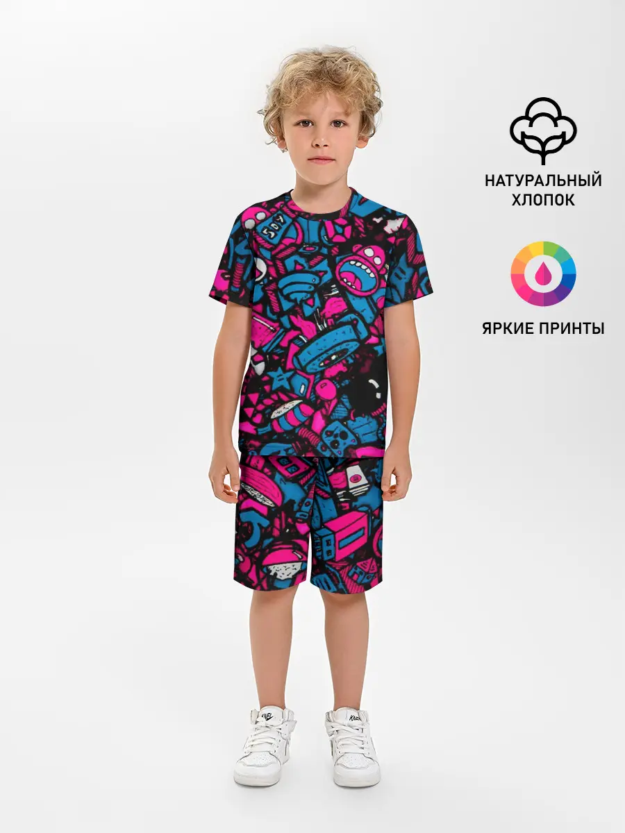 Детская пижама с шортами / Мультяшные кислотные картинки