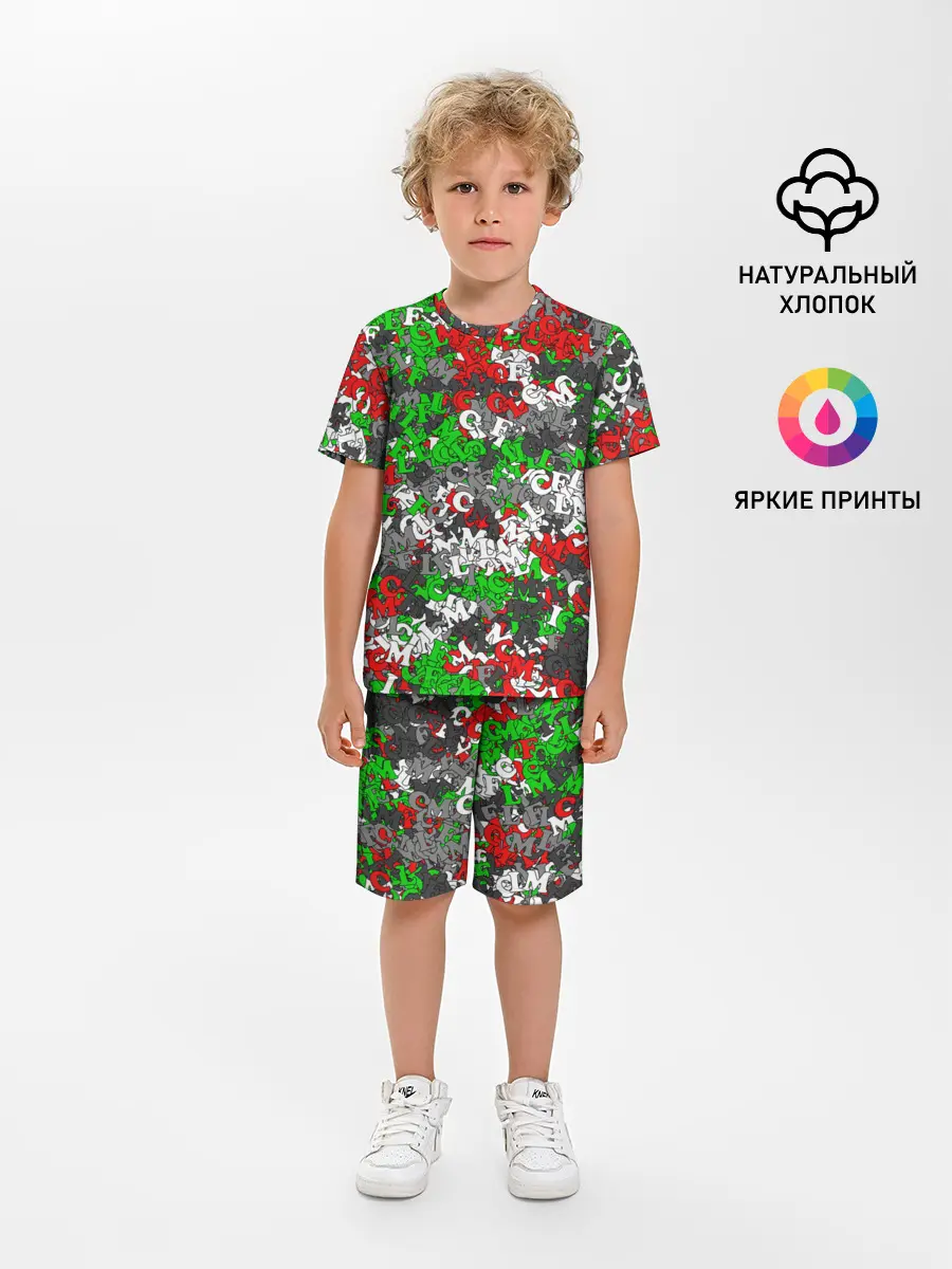 Детская пижама с шортами / Камуфляж с буквами FCLM