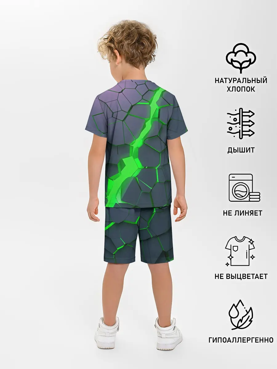 Детская пижама с шортами / ЗЕЛЕНЫЙ РАЗЛОМ | 3Д РАЗЛОМ