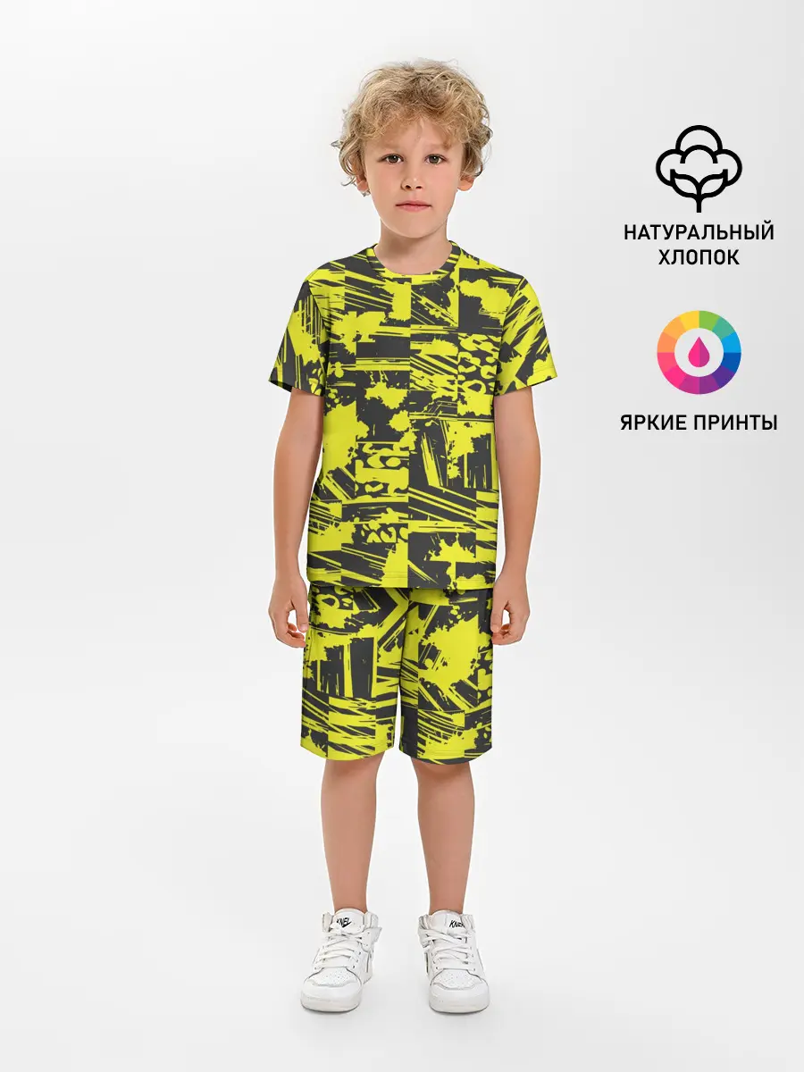 Детская пижама с шортами / Желтая текстура