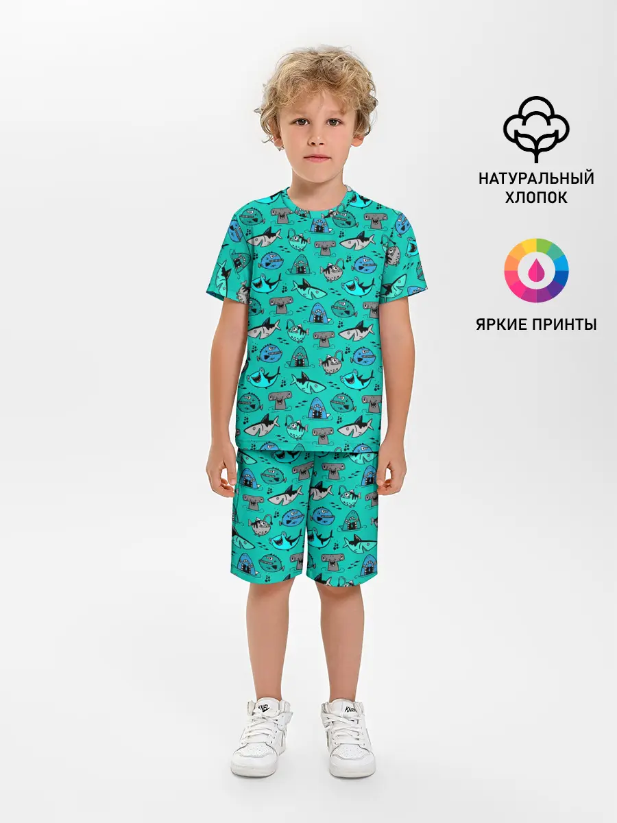 Детская пижама с шортами / Морские рыбки