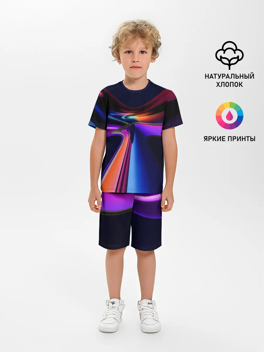 Детская пижама с шортами / Красочные светящиеся линии