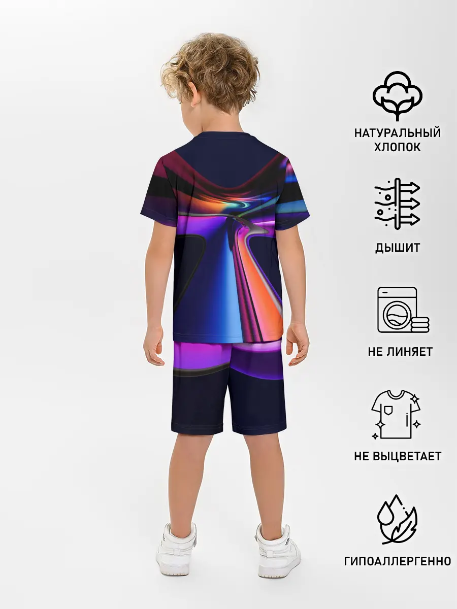 Детская пижама с шортами / Красочные светящиеся линии