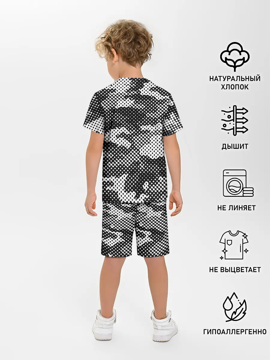 Детская пижама с шортами / Черный камуфляж