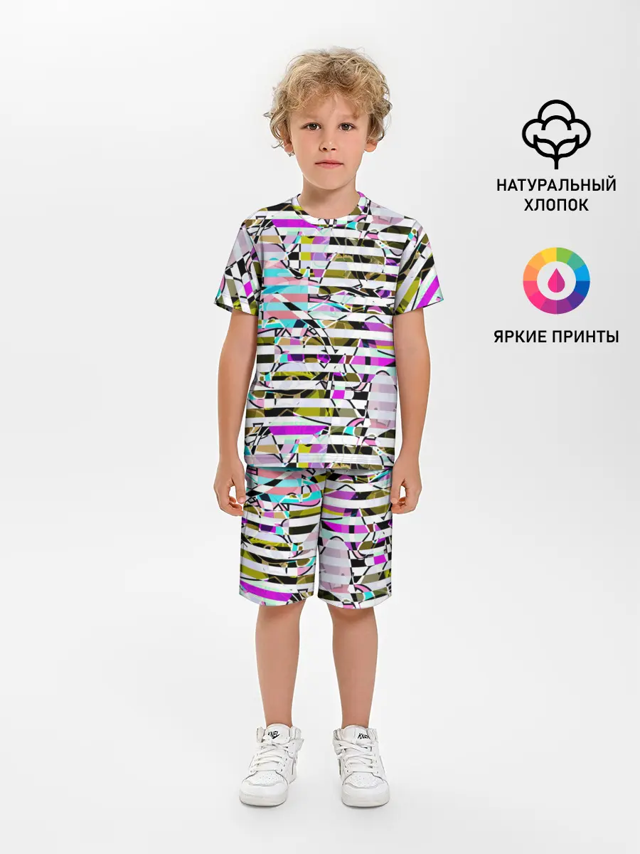 Детская пижама с шортами / Полосатый абстрактный узор