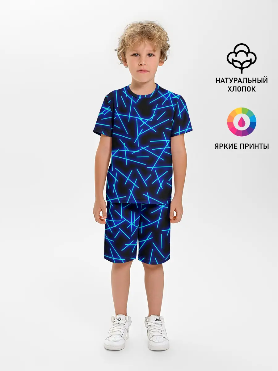 Детская пижама с шортами / Неоновые линии