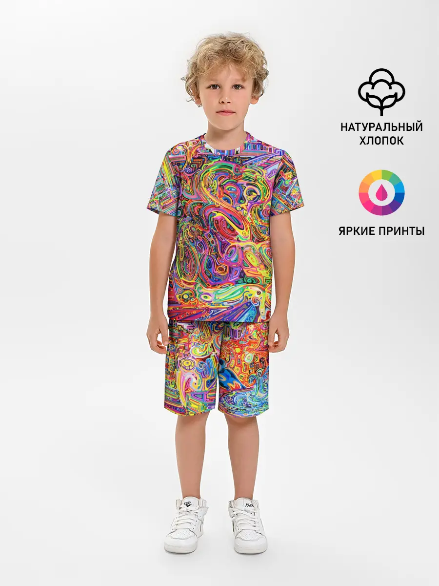 Детская пижама с шортами / НЕОНОВЫЕ ЛИНИИ / АБСТРАКЦИЯ