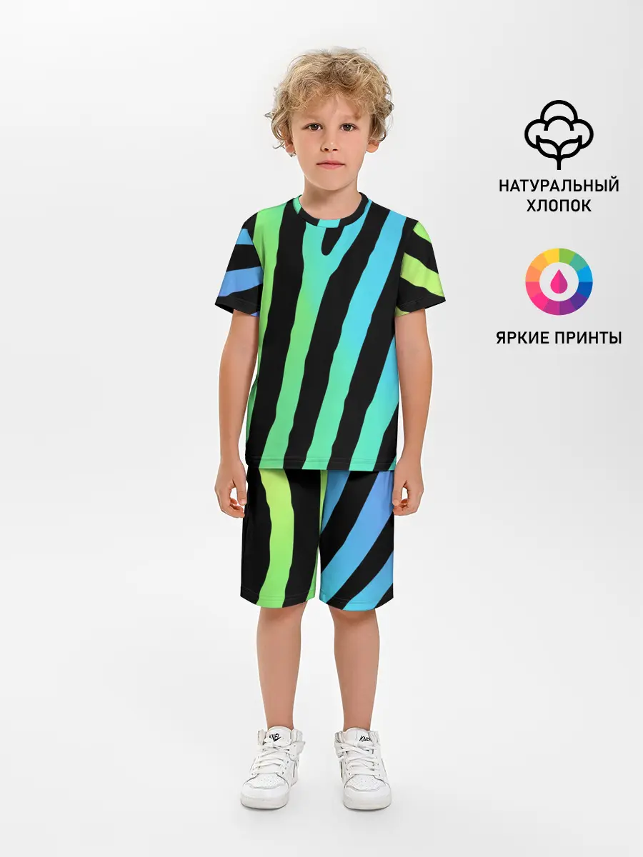 Детская пижама с шортами / Радужная зебра
