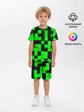 Детская пижама с шортами / ЗЕЛЕНЫЕ КУБИКИ