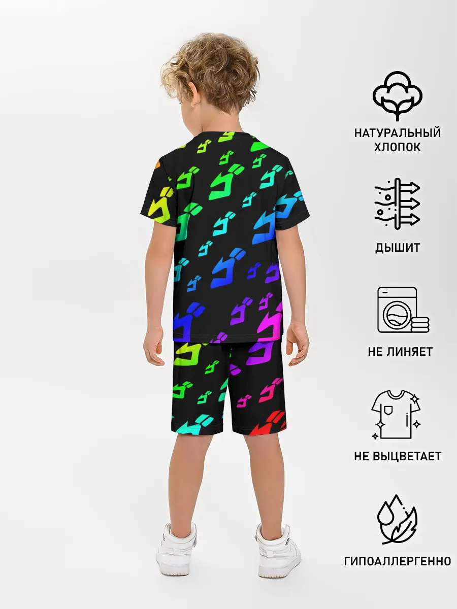 Детская пижама с шортами / Радужный Паттерн Лого ДжоДжо