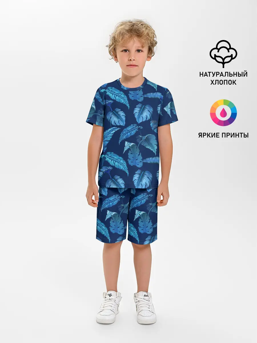 Детская пижама с шортами / Листья. Ночные тропики