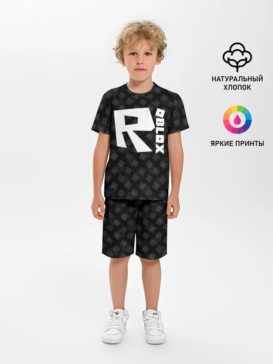 Детская пижама с шортами / РОБЛОКС ПАТТЕРН ЛОГОТИП