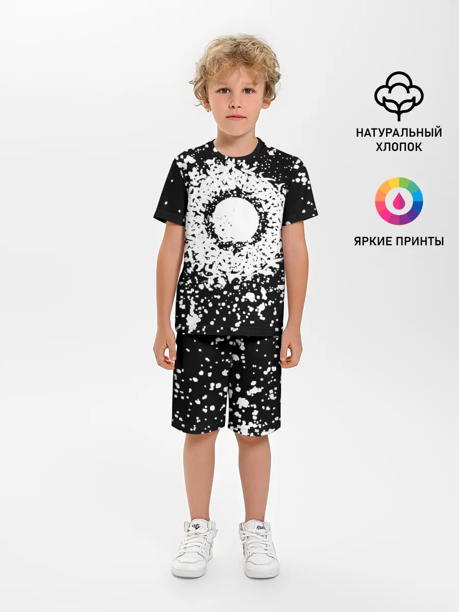 Детская пижама с шортами / Каллиграфия на чёрном фоне