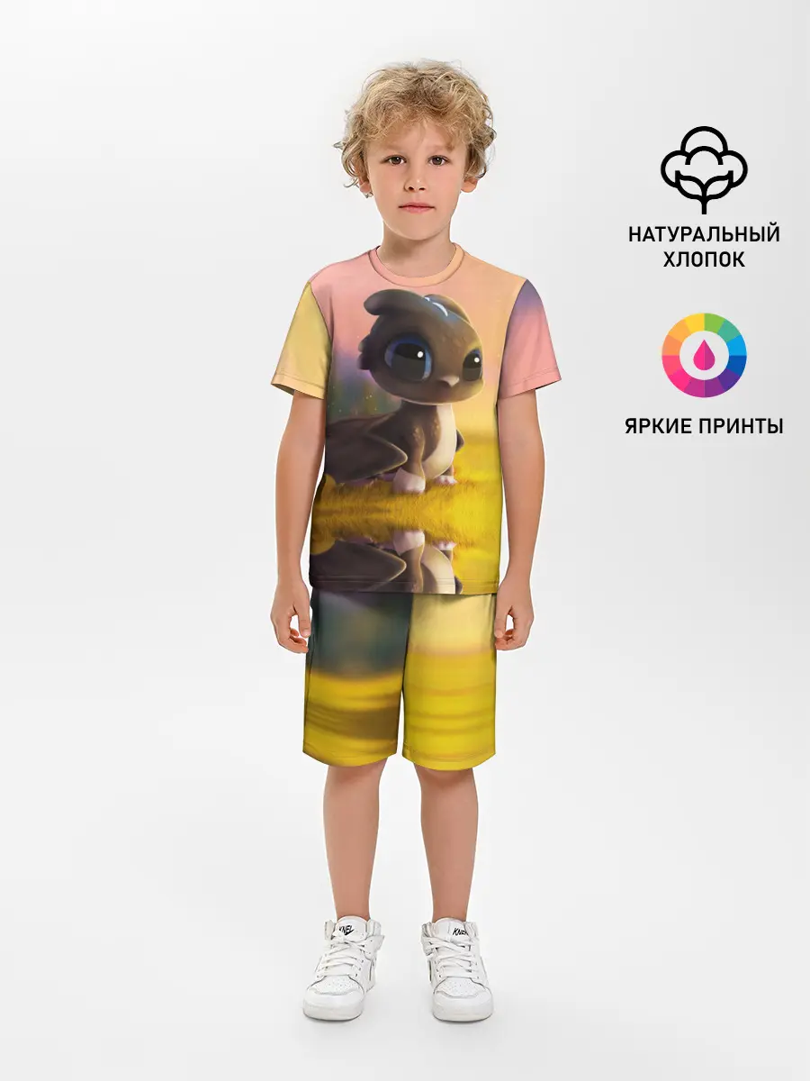 Детская пижама с шортами / Дракончик на берегу озера