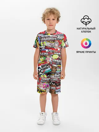Детская пижама с шортами / Cars Stickerbombing