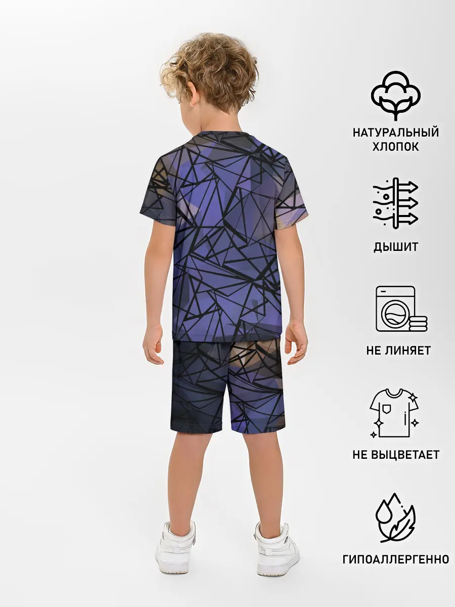 Детская пижама с шортами / Синий-бежевый абстрактный узор