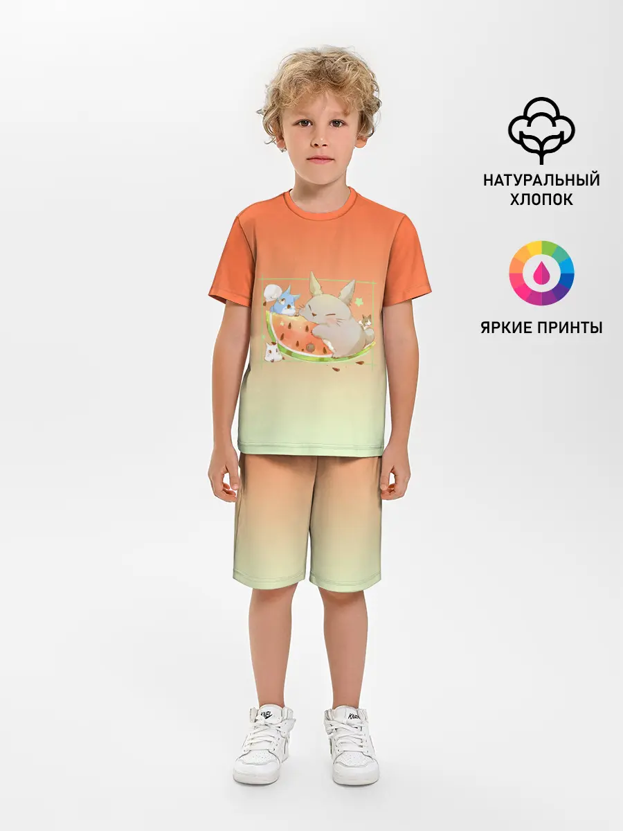 Детская пижама с шортами / Семейство Тоторо ест арбуз