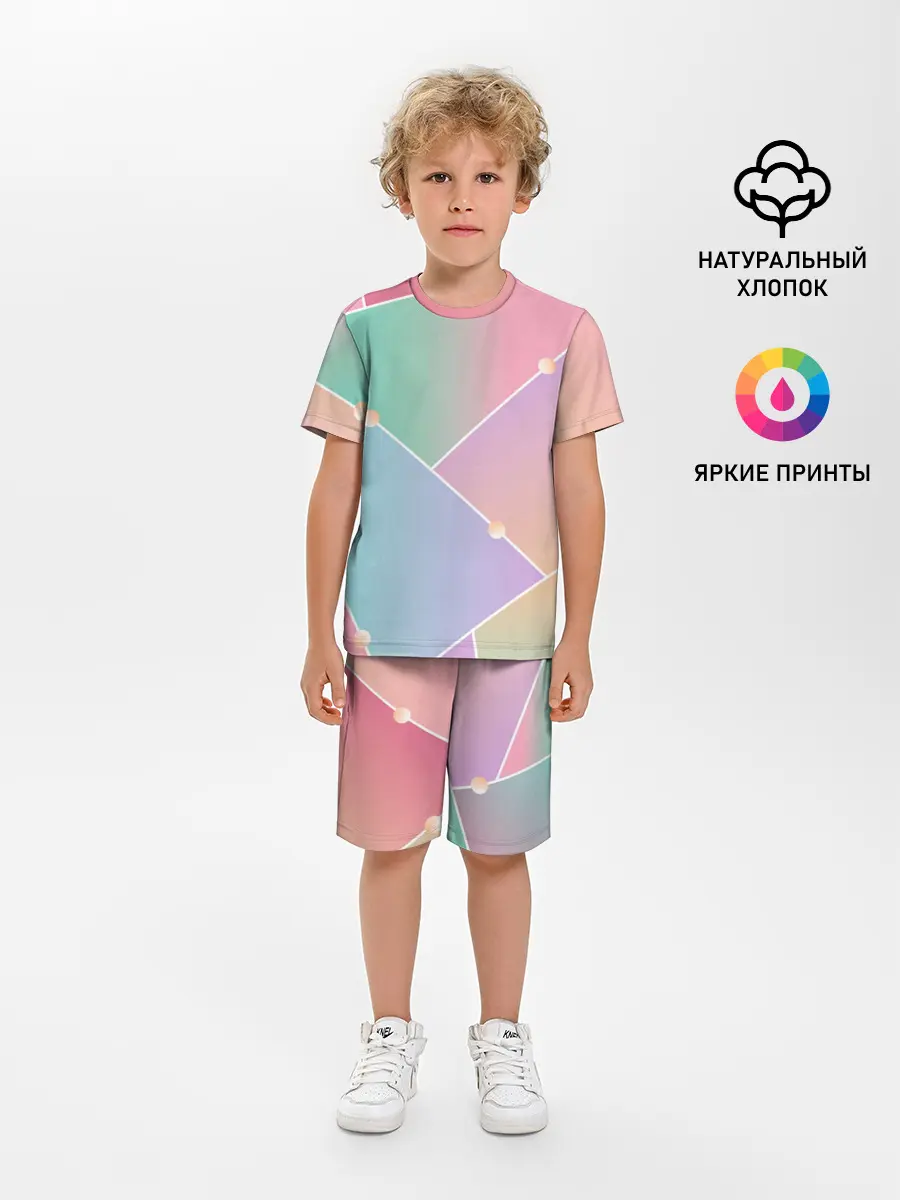 Детская пижама с шортами / Нежные цвета геометрии
