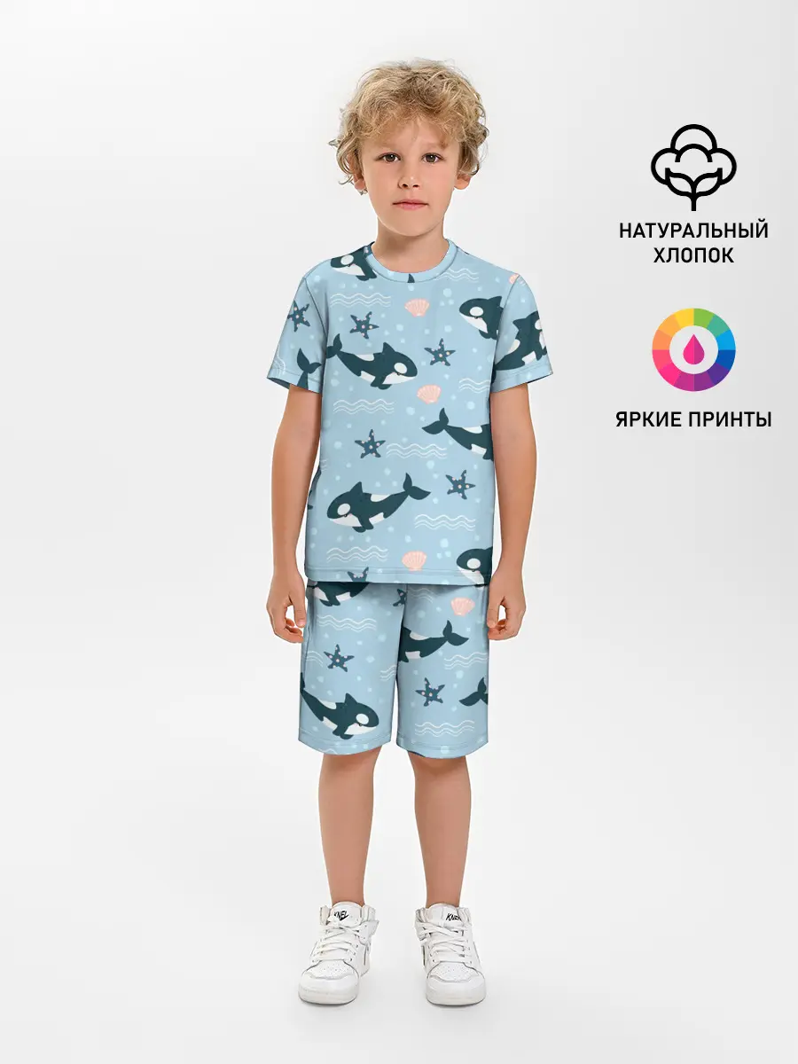 Детская пижама с шортами / Косатки киты
