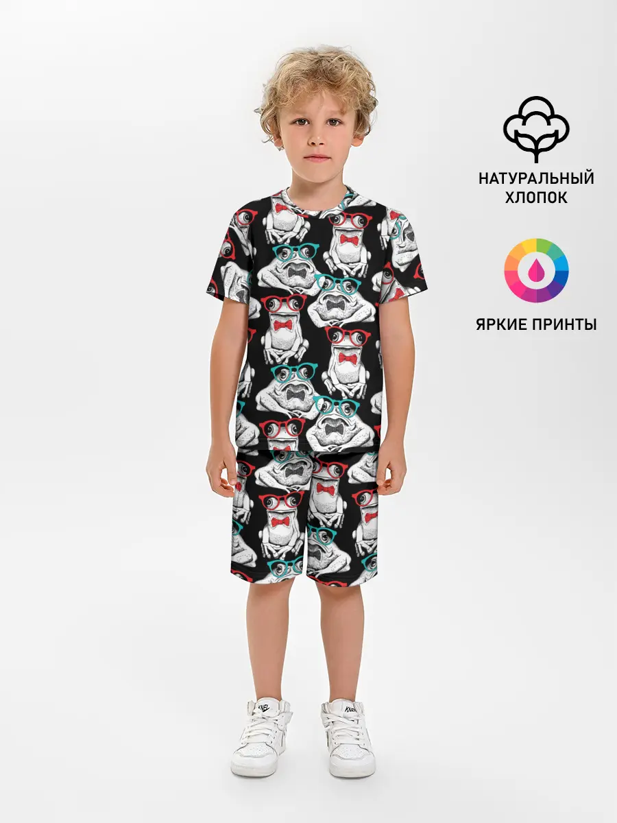 Детская пижама с шортами / Лягушки в очках