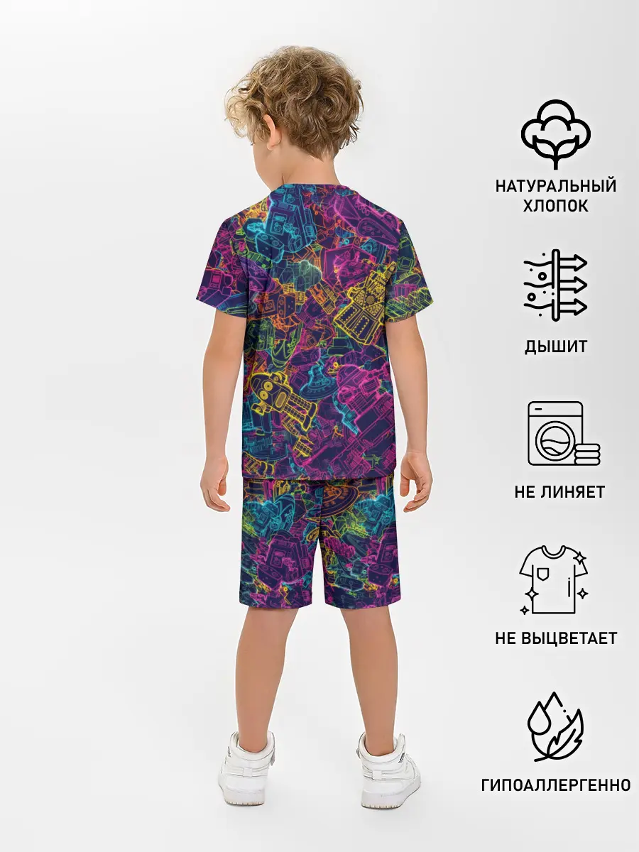 Детская пижама с шортами / Neon Robots