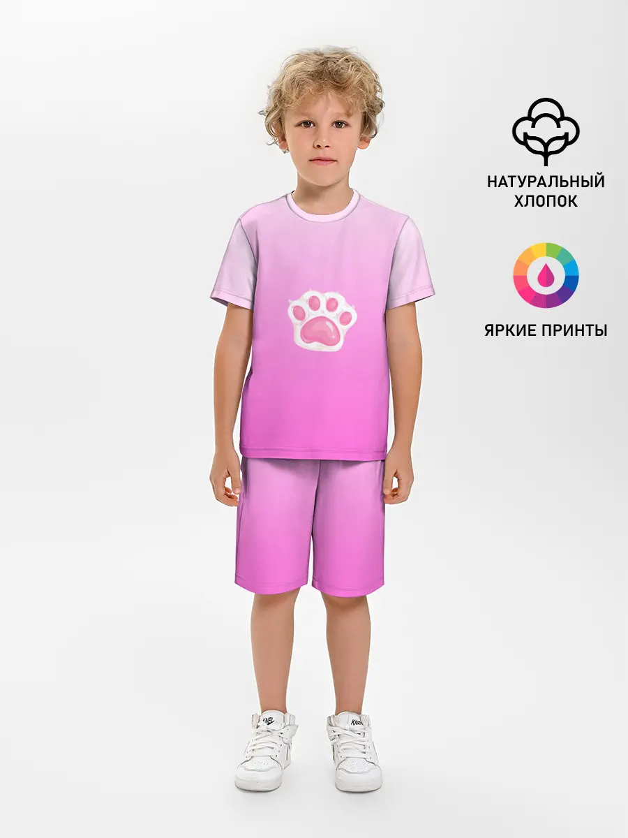 Детская пижама с шортами / Розовая лапка с подушечками
