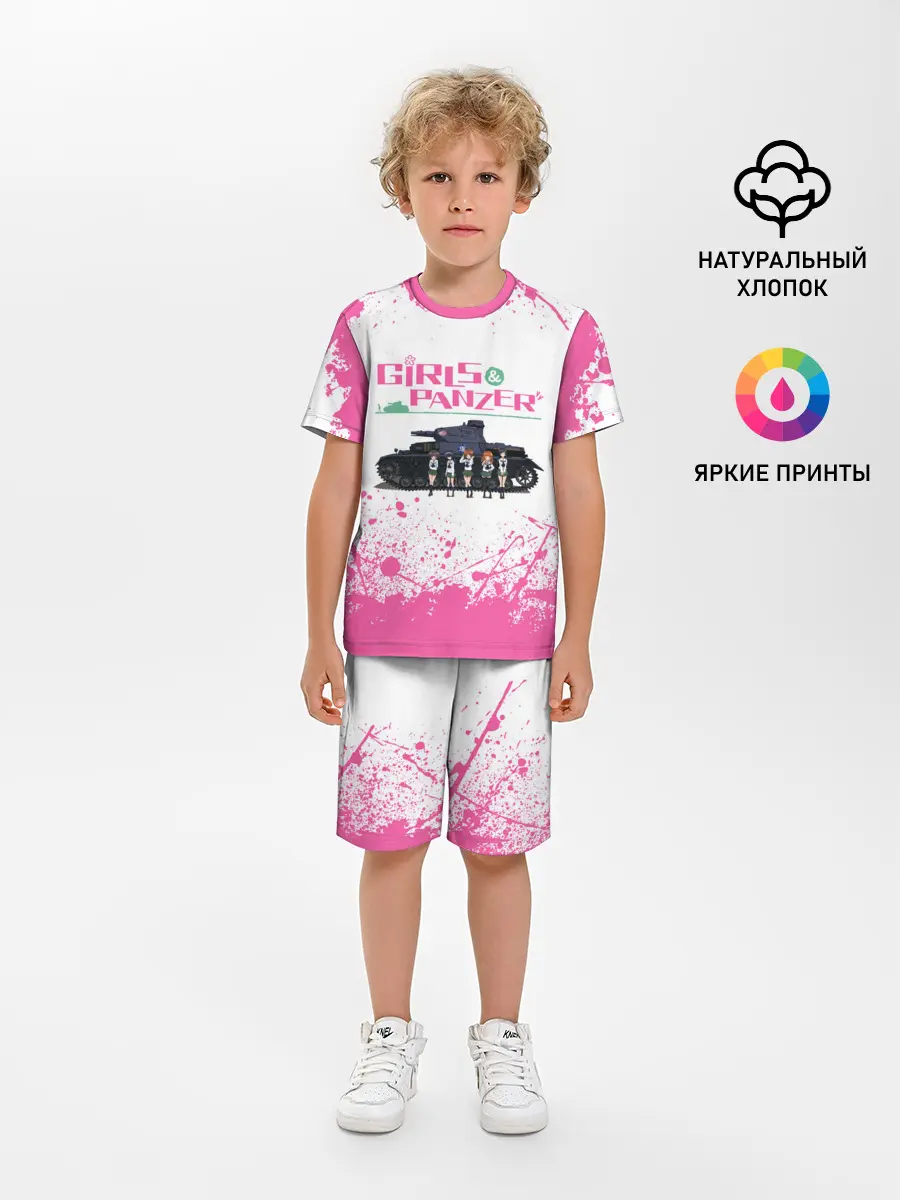 Детская пижама с шортами / Девушки и танки | Pink