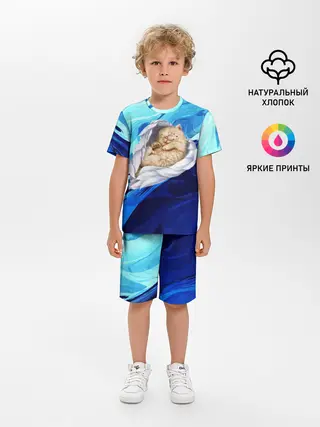 Детская пижама с шортами / Котик Ангелочек