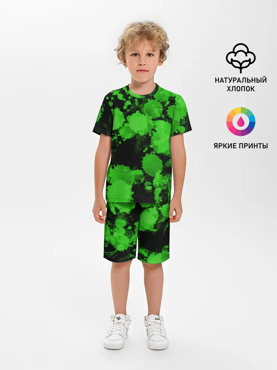 Детская пижама с шортами / Зеленые Кляксы