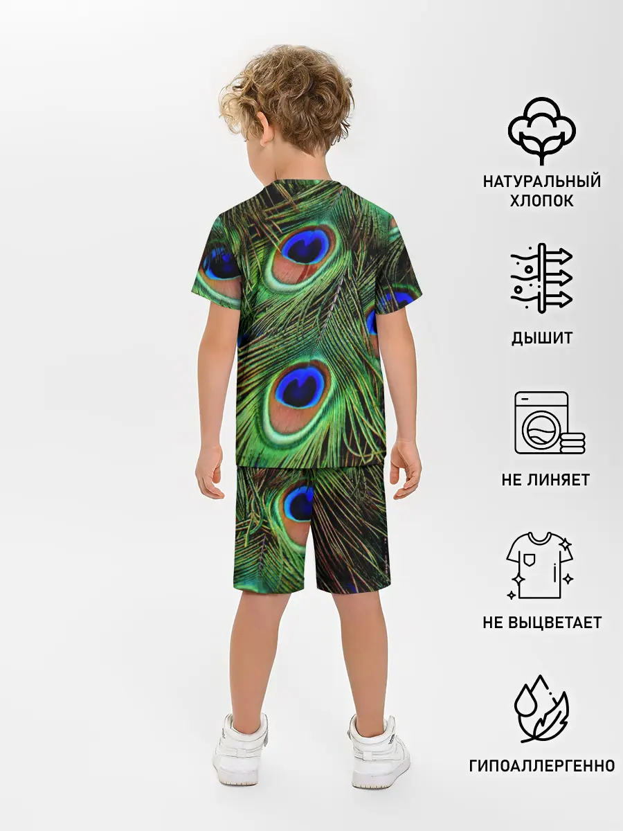 Детская пижама с шортами / Перья павлина #1