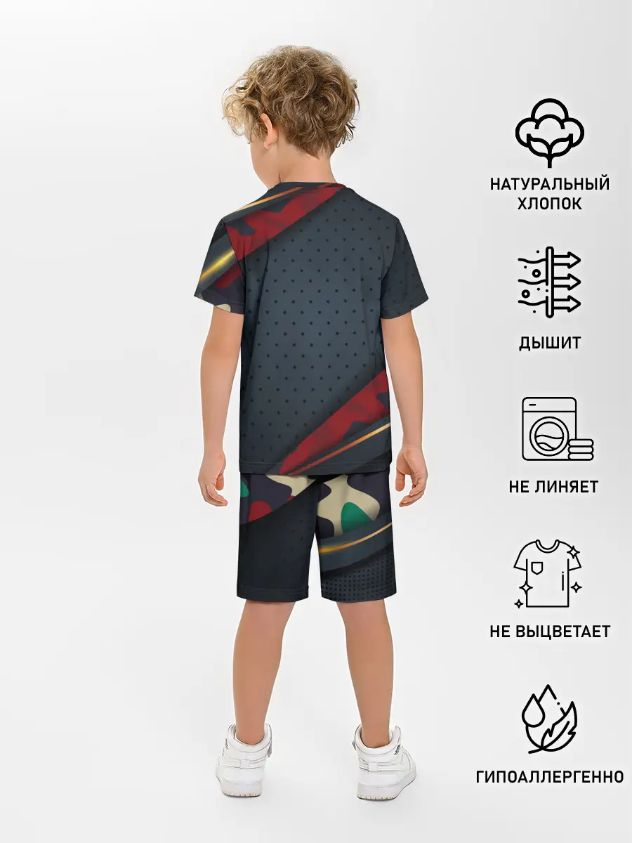 Детская пижама с шортами / 3D Dark red & black