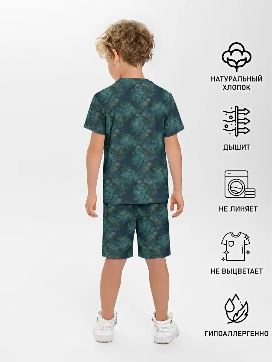 Детская пижама с шортами / Синий абстрактный узор