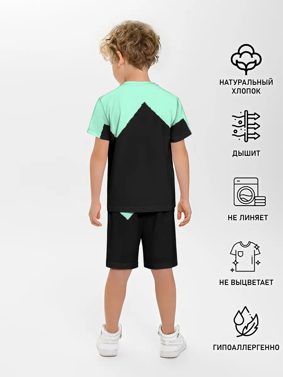Детская пижама с шортами / неровные зубья черный мятный