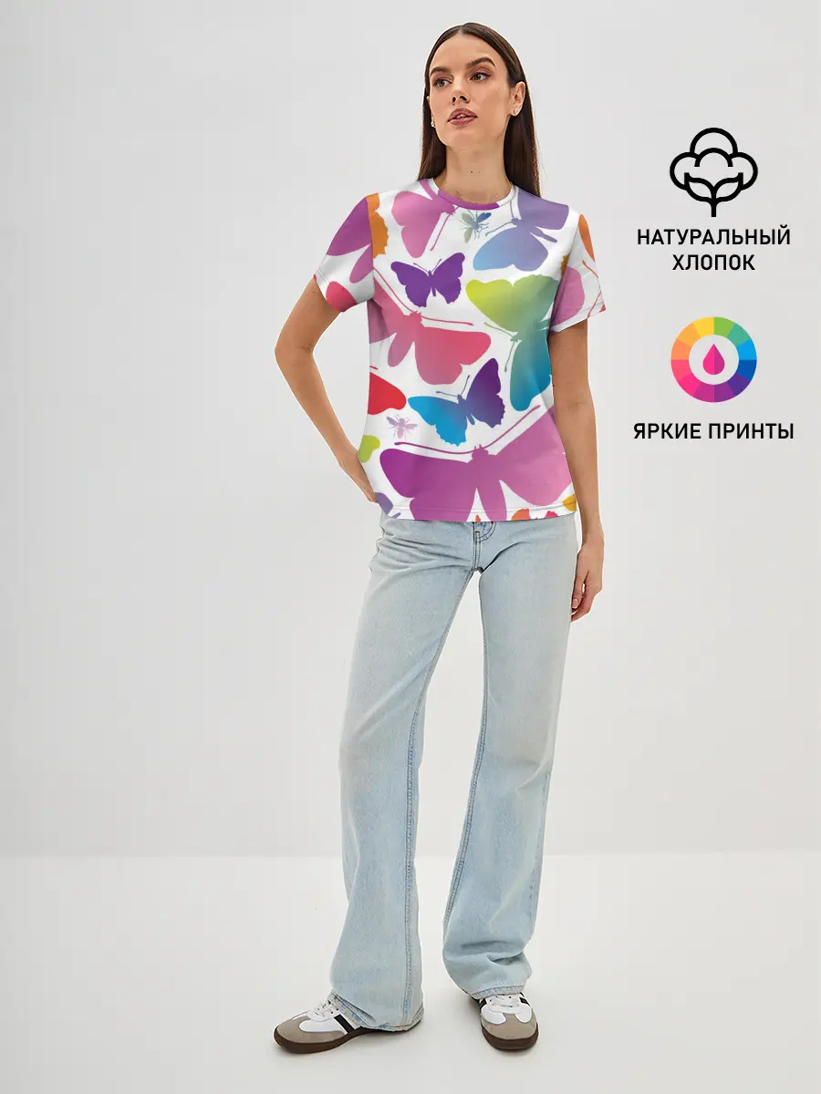 Женская базовая футболка / БАБОЧКИ ПАТТЕРН | BUTTERFLY PATTERN