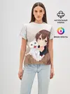 Женская базовая футболка / Девочка и белый кот аниме