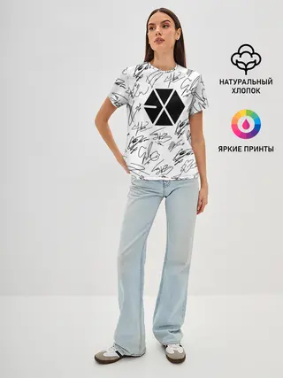 Женская базовая футболка / EXO BAND АВТОГРАФЫ